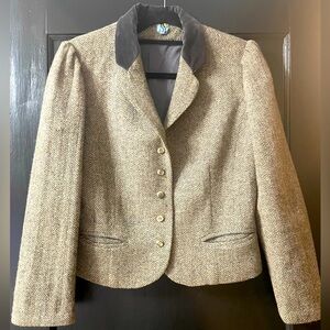 Vintage Tweed Wool Riding Jacket Velvet Collar
